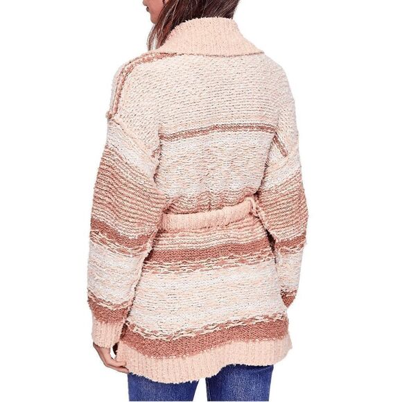 Free People Cozy Cabin Chunky Knit Boho Ivory Peach Cardigan Sweater Oversized X - Picture 10 of 10